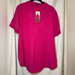 NWT Hilary Radley Bright Pink Collar Short Sleeve Flowy Top w/ Collar Size M